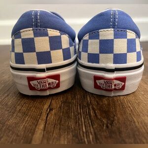 Like New Vans 
Color/Pattern: Checkered baby blue and white